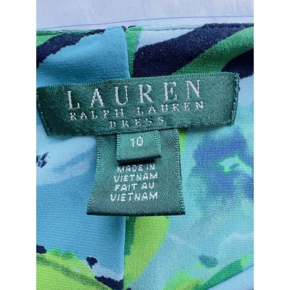 Lauren Ralph Lauren Floral Print Cowl Neck Sheath Dress Women Size 10 Blue Green - Picture 7 of 8